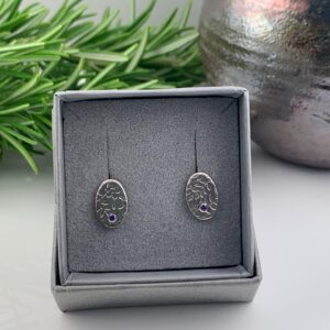 Textured Silver Earrings with Amethyst