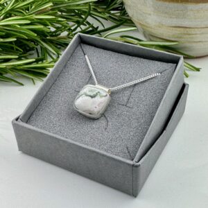square sea jasper and silver pendant